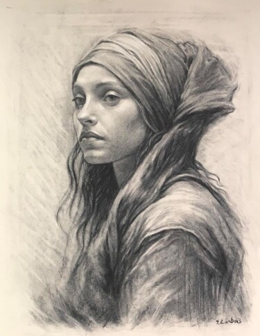 Drawing titled "Jusain inspiré par…" by Thomas Cambois, Original Artwork, Charcoal