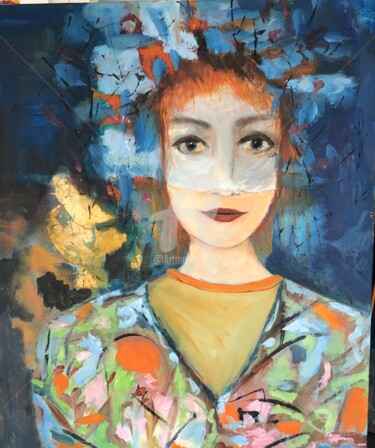 Painting titled "Femme Cachée" by Catherine Thomas, Original Artwork, Oil Mounted on Wood Stretcher frame