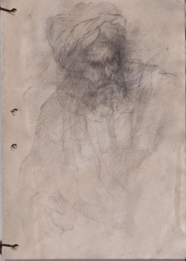 Drawing titled "homme-au-turban.jpg" by Thomas Creneau, Original Artwork, Charcoal