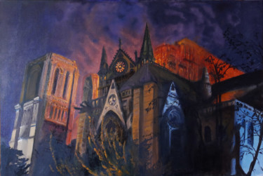 Pittura intitolato "Notre-Dame" da Thomas Duray, Opera d'arte originale, Acrilico Montato su Pannello di legno