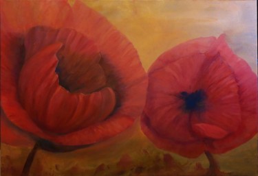 Painting titled "coquelicots" by Thomas Duray, Original Artwork, Oil Mounted on Wood Panel