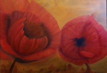 Pittura intitolato "coquelicots" da Thomas Duray, Opera d'arte originale, Olio Montato su Pannello di legno