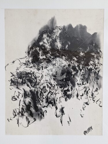 Peinture intitulée "45°28'2928"N  2°59'…" par Thomas Eeckman, Œuvre d'art originale, Encre