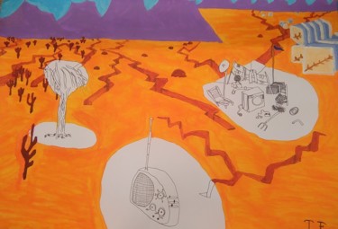 Painting titled "Radio dans le désert" by Thomas Formule, Original Artwork, Acrylic