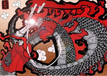 Dessin intitulée "dragon EpiK Color" par Thomas Heitor De Matos, Œuvre d'art originale