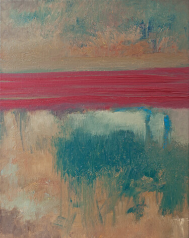 Malerei mit dem Titel "Crimson Waters" von Thomas Hjelm, Original-Kunstwerk, Öl Auf Keilrahmen aus Holz montiert