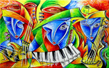 Ζωγραφική με τίτλο "Musical Trio - Musi…" από Thomas Lange, Αυθεντικά έργα τέχνης, Ακρυλικό
