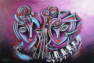 Painting titled "Music of Love #937" by Thomas Lange, Original Artwork, Oil Mounted on Wood Stretcher frame