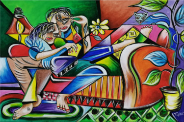 Painting titled "Love Relaxation" by Thomas Lange, Original Artwork, Oil Mounted on Wood Stretcher frame