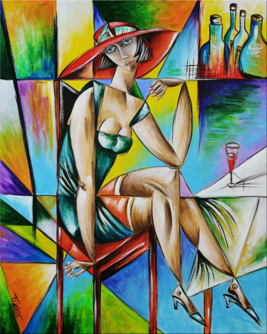 Painting titled "Chillout Woman #994" by Thomas Lange, Original Artwork, Oil Mounted on Wood Stretcher frame