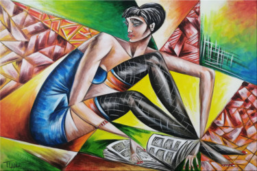 Painting titled "Chillout Woman #996" by Thomas Lange, Original Artwork, Oil Mounted on Wood Stretcher frame