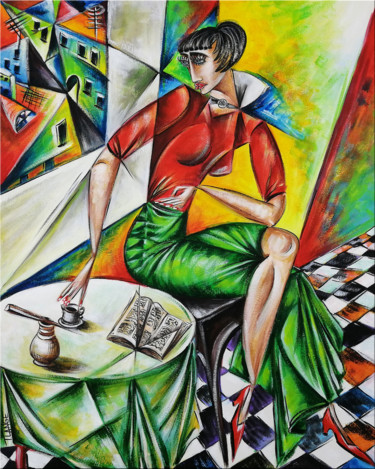 Painting titled "Woman Chillout #M3" by Thomas Lange, Original Artwork, Oil