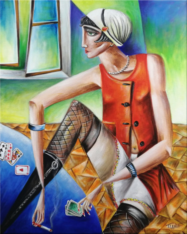 Картина под названием "Queen of Spades" - Thomas Lange, Подлинное произведение искусства, Масло Установлен на Деревянная рам…