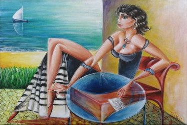 Painting titled "Longing" by Thomas Lange, Original Artwork, Oil Mounted on Wood Stretcher frame