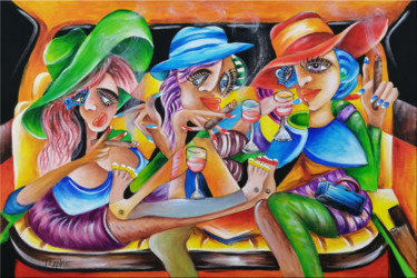 Painting titled "Women's Chillout" by Thomas Lange, Original Artwork, Oil Mounted on Wood Stretcher frame