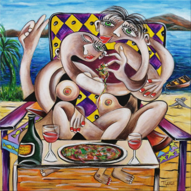 Painting titled "Love Relaxation #M21" by Thomas Lange, Original Artwork, Oil Mounted on Wood Stretcher frame