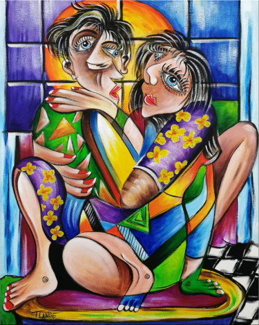 Painting titled "Kiss Me Baby" by Thomas Lange, Original Artwork, Acrylic Mounted on Wood Stretcher frame