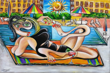 Painting titled "Woman Chillout #M30" by Thomas Lange, Original Artwork, Acrylic Mounted on Wood Stretcher frame