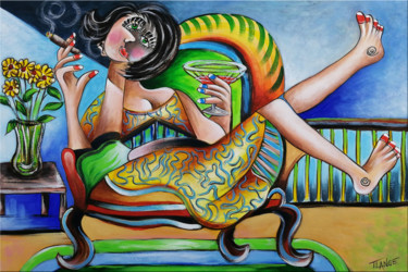 Painting titled "Woman Chillout #M31" by Thomas Lange, Original Artwork, Acrylic Mounted on Wood Stretcher frame