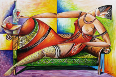 Woman Chillout #M45 Peinture intitulée "Woman Chillout #M45" par Thomas Lange, Œuvre d'art originale, Huile Monté sur Châssis