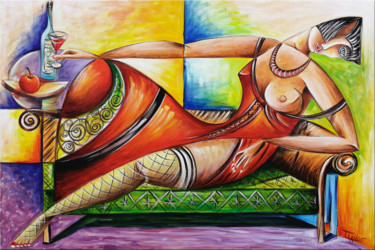 Pintura intitulada "Woman Chillout #M45" por Thomas Lange, Obras de arte originais, Óleo Montado em Armação em madeira