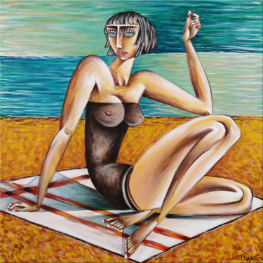 Painting titled "Woman Chillout #M48" by Thomas Lange, Original Artwork, Oil Mounted on Wood Stretcher frame