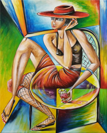 Painting titled "Woman Chillout #M49" by Thomas Lange, Original Artwork, Oil Mounted on Wood Stretcher frame