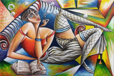 Картина под названием "Woman Chillout #M54" - Thomas Lange, Подлинное произведение искусства, Масло Установлен на Деревянная…