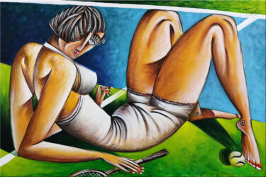 Painting titled "Woman Chillout #M58" by Thomas Lange, Original Artwork, Oil Mounted on Wood Stretcher frame