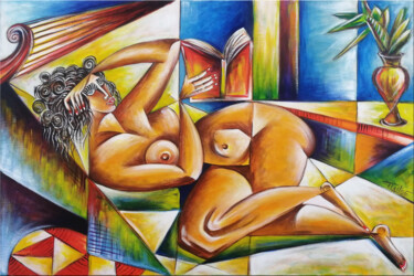 Painting titled "Woman Chillout #M69" by Thomas Lange, Original Artwork, Oil Mounted on Wood Stretcher frame