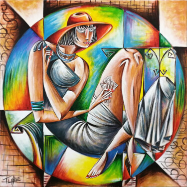 Painting titled "Woman Chillout #M71" by Thomas Lange, Original Artwork, Oil Mounted on Wood Stretcher frame
