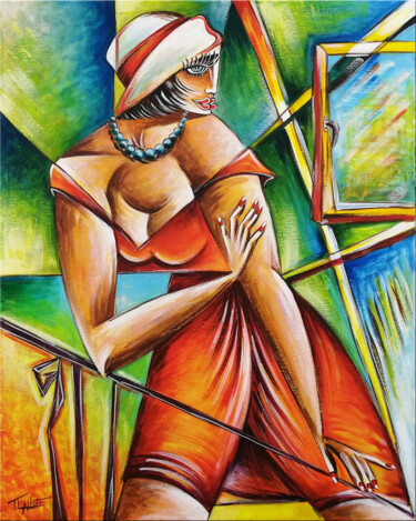 Painting titled "Woman Chillout #M72" by Thomas Lange, Original Artwork, Oil Mounted on Wood Stretcher frame