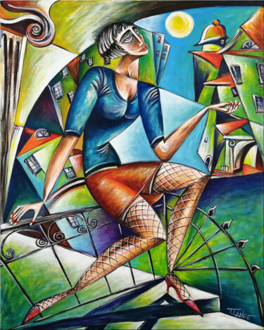 Painting titled "Woman Chillout #M78" by Thomas Lange, Original Artwork, Oil Mounted on Wood Stretcher frame