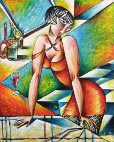 Painting titled "Woman Chillout #M84" by Thomas Lange, Original Artwork, Oil Mounted on Wood Stretcher frame