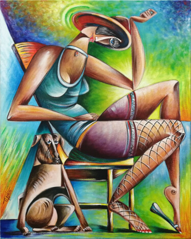 Painting titled "Woman Chillout #M96" by Thomas Lange, Original Artwork, Oil Mounted on Wood Stretcher frame