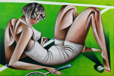 Schilderij getiteld "Wimbledon #M113" door Thomas Lange, Origineel Kunstwerk, Olie Gemonteerd op Frame voor houten brancard