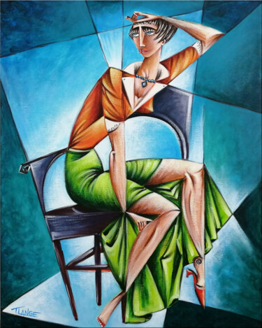 Painting titled "Woman Chillout #M117" by Thomas Lange, Original Artwork, Oil Mounted on Wood Stretcher frame