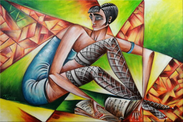 Painting titled "Woman Chillout #M120" by Thomas Lange, Original Artwork, Oil Mounted on Wood Stretcher frame