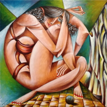 Painting titled "Woman Chillout #M132" by Thomas Lange, Original Artwork, Oil Mounted on Wood Stretcher frame