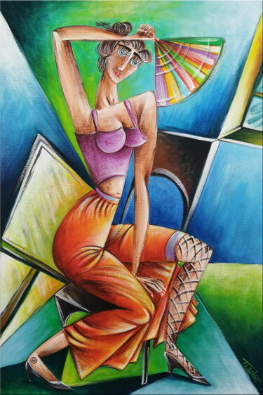 Painting titled "Woman Chillout #M134" by Thomas Lange, Original Artwork, Oil Mounted on Wood Stretcher frame