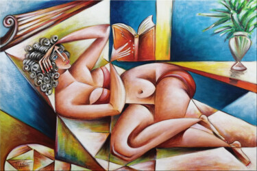Painting titled "Woman Chillout #M141" by Thomas Lange, Original Artwork, Acrylic Mounted on Wood Stretcher frame