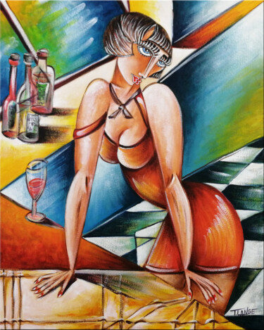 Painting titled "Woman Chillout #M148" by Thomas Lange, Original Artwork, Oil Mounted on Wood Stretcher frame