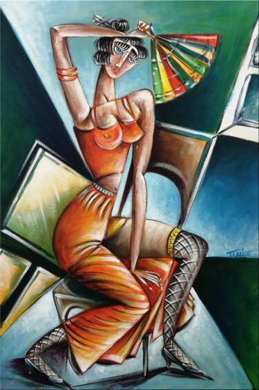 Painting titled "Woman Chillout #M155" by Thomas Lange, Original Artwork, Oil Mounted on Wood Stretcher frame