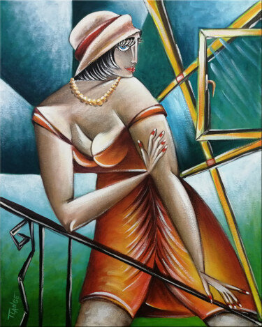 Painting titled "Woman Chillout #M156" by Thomas Lange, Original Artwork, Oil Mounted on Wood Stretcher frame