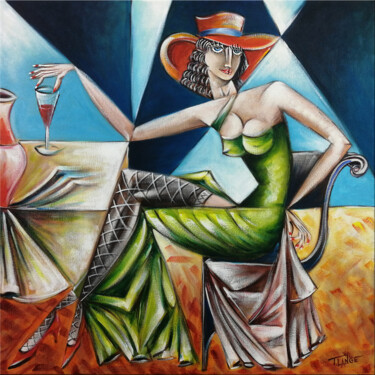 Painting titled "Woman Chillout #M158" by Thomas Lange, Original Artwork, Oil Mounted on Wood Stretcher frame