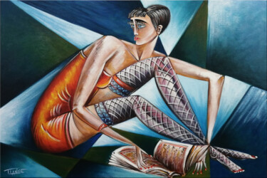 Painting titled "Woman Chillout #M159" by Thomas Lange, Original Artwork, Oil Mounted on Wood Stretcher frame