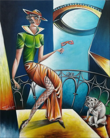 Painting titled "Woman Chillout #M168" by Thomas Lange, Original Artwork, Oil Mounted on Wood Stretcher frame
