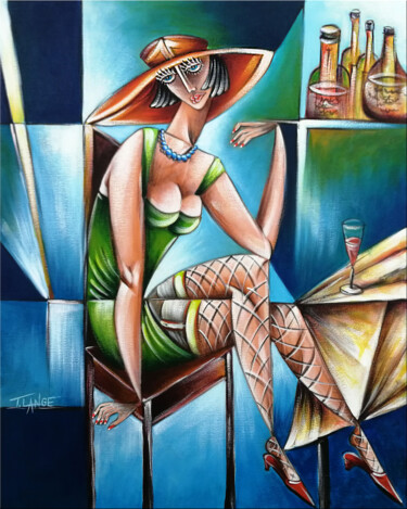 Painting titled "Woman Chillout #M169" by Thomas Lange, Original Artwork, Oil Mounted on Wood Stretcher frame