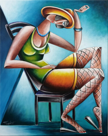 Painting titled "Woman Chillout #M171" by Thomas Lange, Original Artwork, Oil Mounted on Wood Stretcher frame