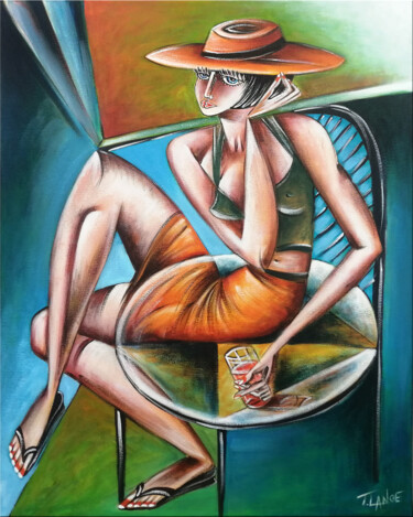Painting titled "Woman Chillout #M176" by Thomas Lange, Original Artwork, Oil Mounted on Wood Stretcher frame